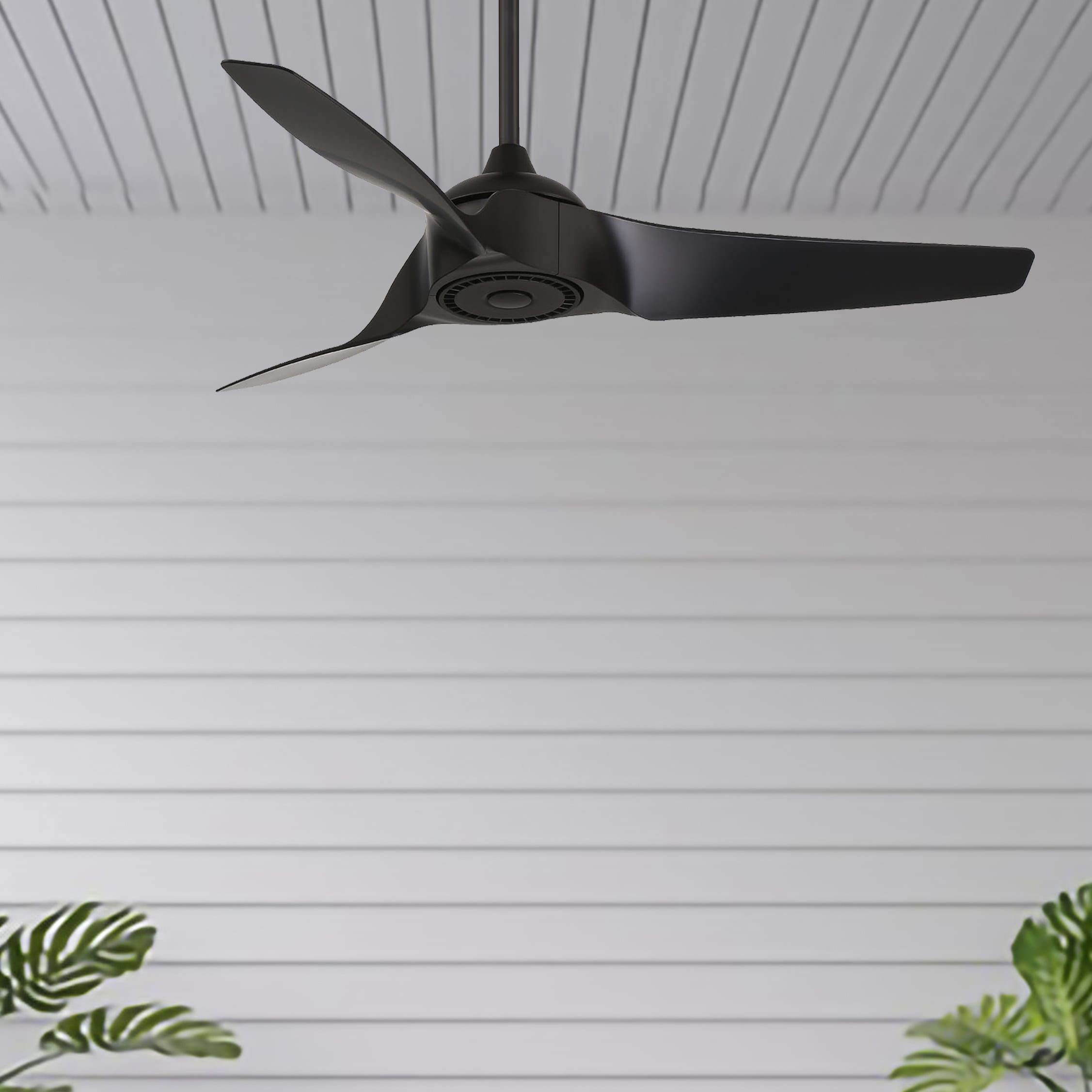 Milroy 52-in Outdoor Matte Black with Matte Black Blades Ceiling Fan Without Light - Remote Included ( 3 -Blade )