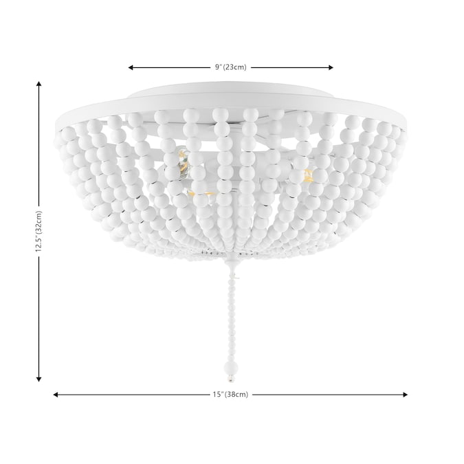 JONATHAN Y Allison Wood Beaded/Metal Shabby Chic Farmhouse 3-Light 15-in Antique White Led, Flush Mount Light - Image 10