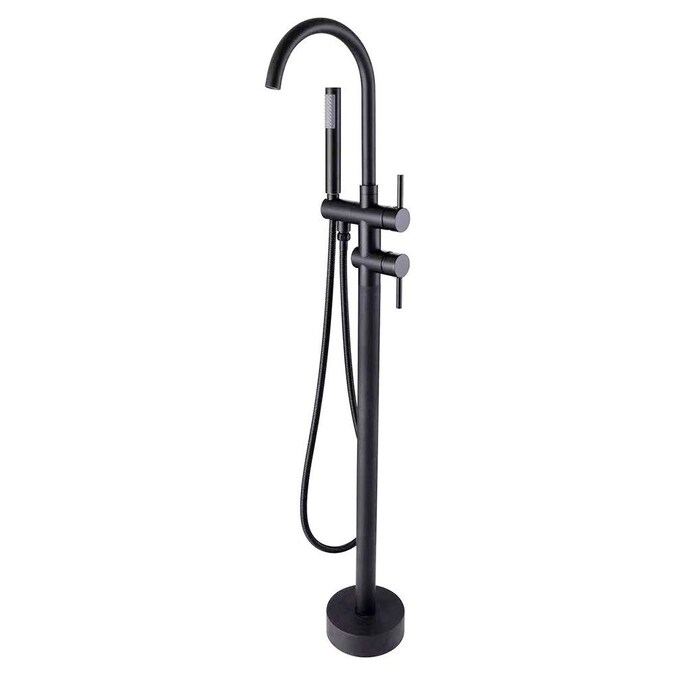 Parrot Uncle Matte Black 1-handle Freestanding Swivel Bathtub Faucet with Hand Shower (Valve Included)