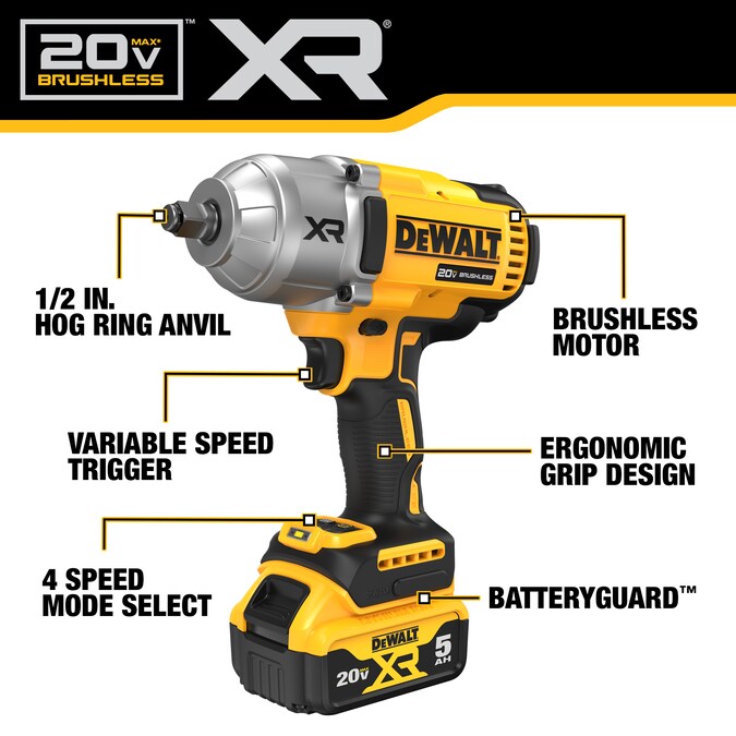 DEWALT XR 20-volt Max Variable Brushless 1/2-in Drive Cordless Impact Wrench (Battery Included) - Image 4