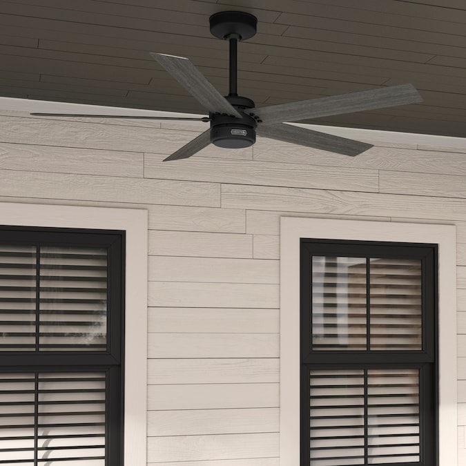 Hunter Burton SureSpeed 52-in Matte Black with Dark Gray Oak Blades Indoor/Outdoor Ceiling Fan (5-Blade)