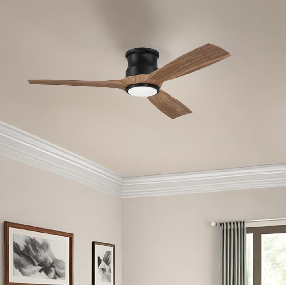 52-in Color-Changing Integrated LED Flush Mount Matte Black with Dark Walnut Blades Propeller Ceiling Fan With Light - Remote Included ( 3 -Blade ) - Image 15