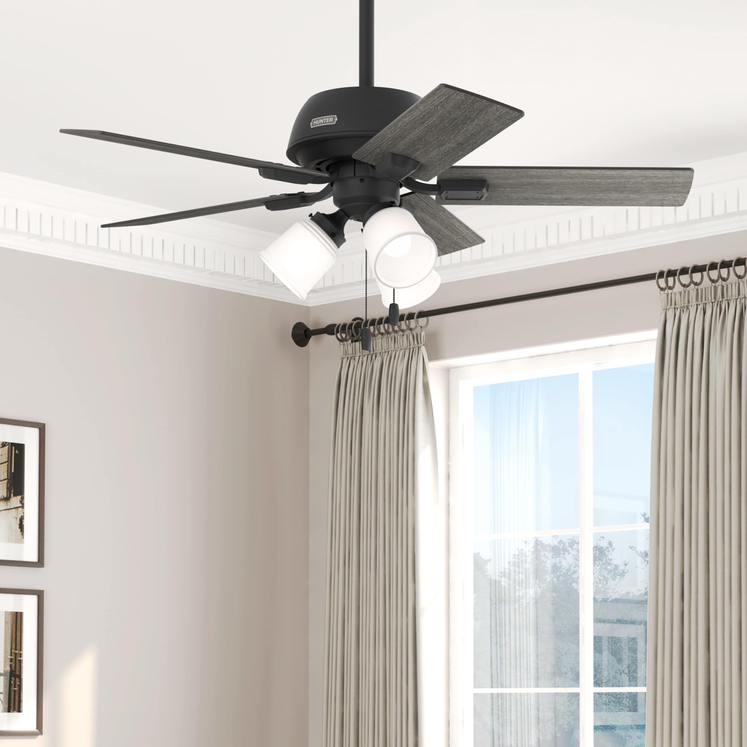 Crystal Peak 44-in Matte Black with Dark Gray Oak Blades Ceiling Fan With Light ( 5 -Blade )