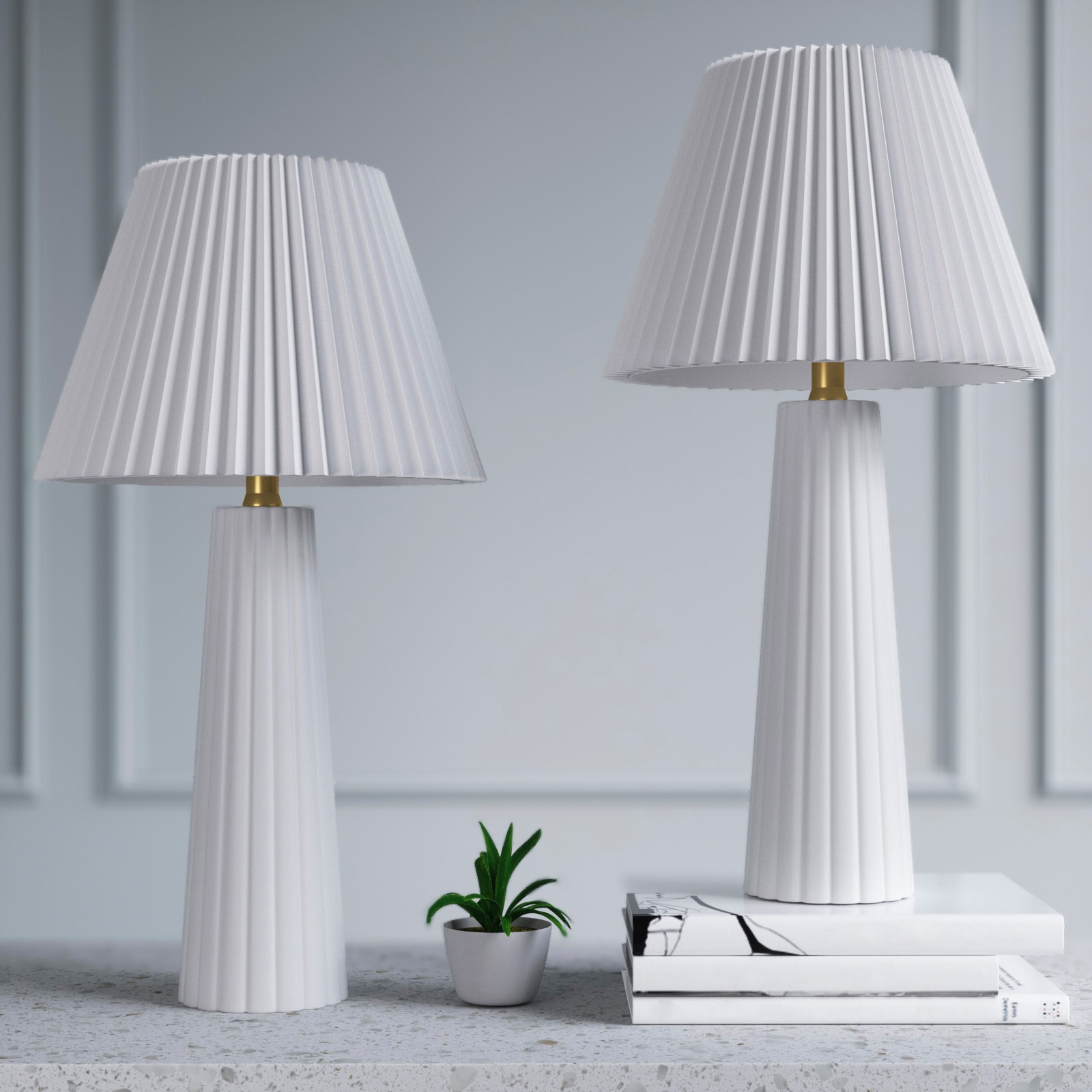 Deluxe 25-Inches White LED Incandescent Rotary socket Table Lamp with Linen Shade 2 -Set