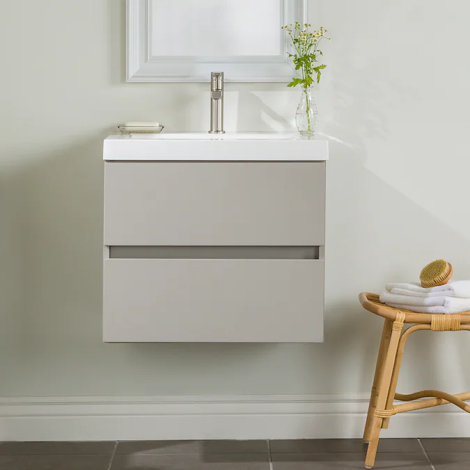 Diamond NOW Vienna 24-in Gray Single Sink Floating Bathroom Vanity with White Cultured Marble Top