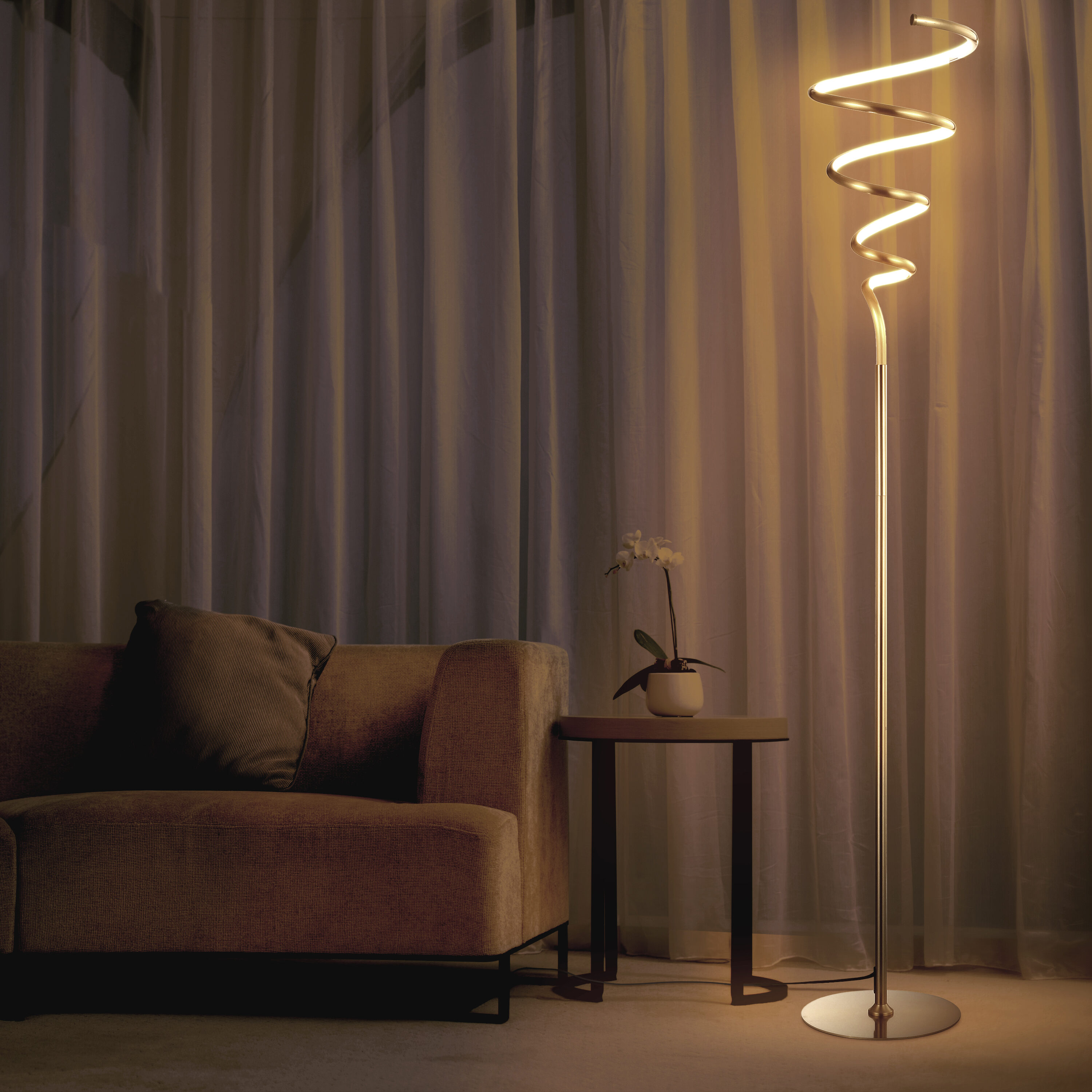 Scribble Metal Integrated Minimalist Glam 60.5-in Gold Stick Floor Lamp with No shade Shade