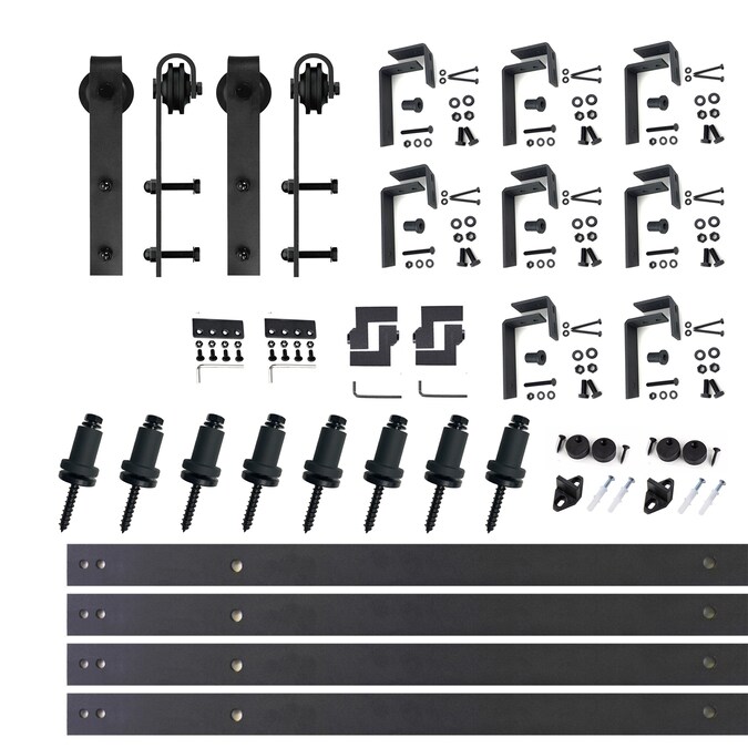 HOMACER 120-in Rustic Black Indoor J-strap Double Bypass Barn Door Hardware Kit