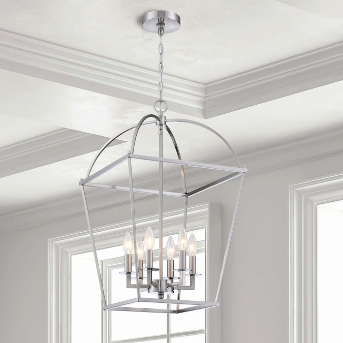 allen + roth Hannah 6-Light Brushed Nickel Transitional Cone Led, Medium Hanging Pendant Light