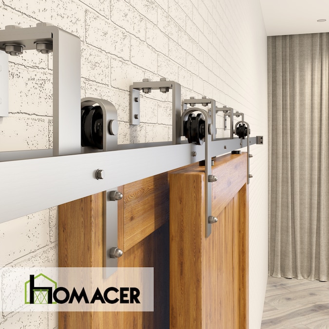 HOMACER 144-in Brushed Nickel Indoor J-strap Double Bypass Barn Door Hardware Kit - Image 5