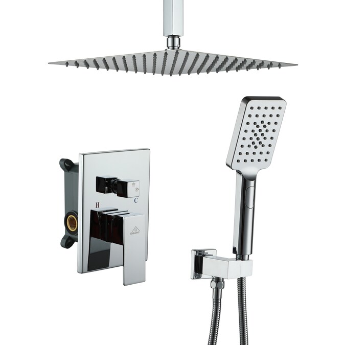 CASAINC Chrome 12-in Waterfall Built-In Shower Faucet System with 3-way Diverter (Pressure-balanced Valve Included)