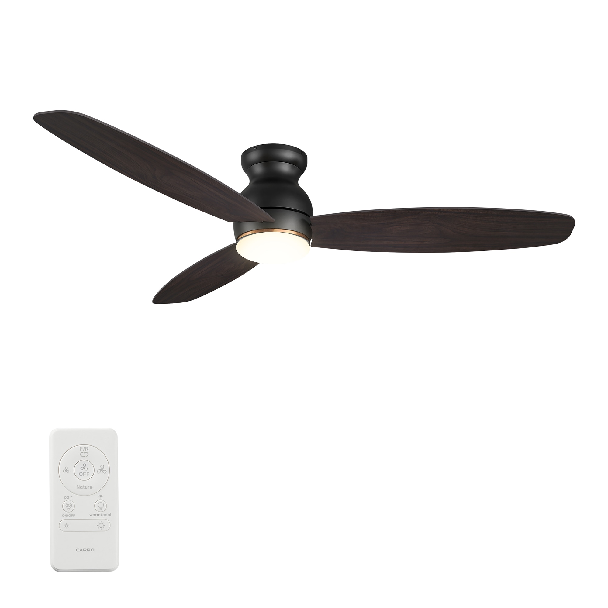 Trendsetter 60-in Integrated LED Outdoor Flush Mount Smart Black with Dark Walnut Blades Ceiling Fan With Light - Remote Included ( 3 -Blade )