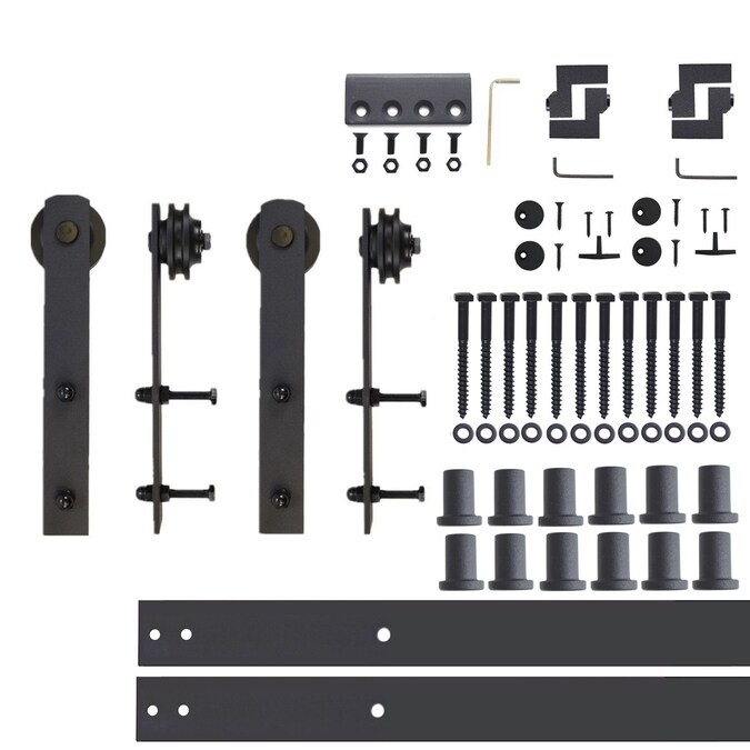 HOMACER 180-in Rustic Black Indoor I-strap Double Barn Door Hardware Kit