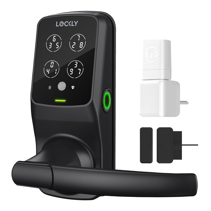 Lockly PGD628WMB Secure Pro Latch Matte Black Smart Lock Electronic Handle with Wifi Bluetooth and Fingerprint Touchscreen Keypad
