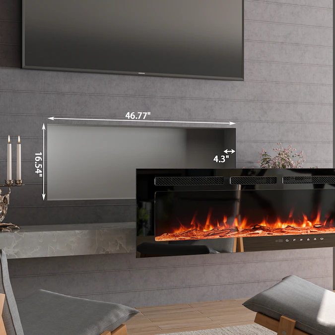 Mondawe 50-in W Black Fan-forced Wall-mount Electric Fireplace with Remote Control Included - Image 8