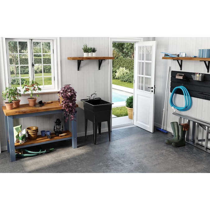 RuggedTub 18-in x 24.5-in 1-Basin Black Freestanding Utility Tub with Drain and Faucet - Image 2