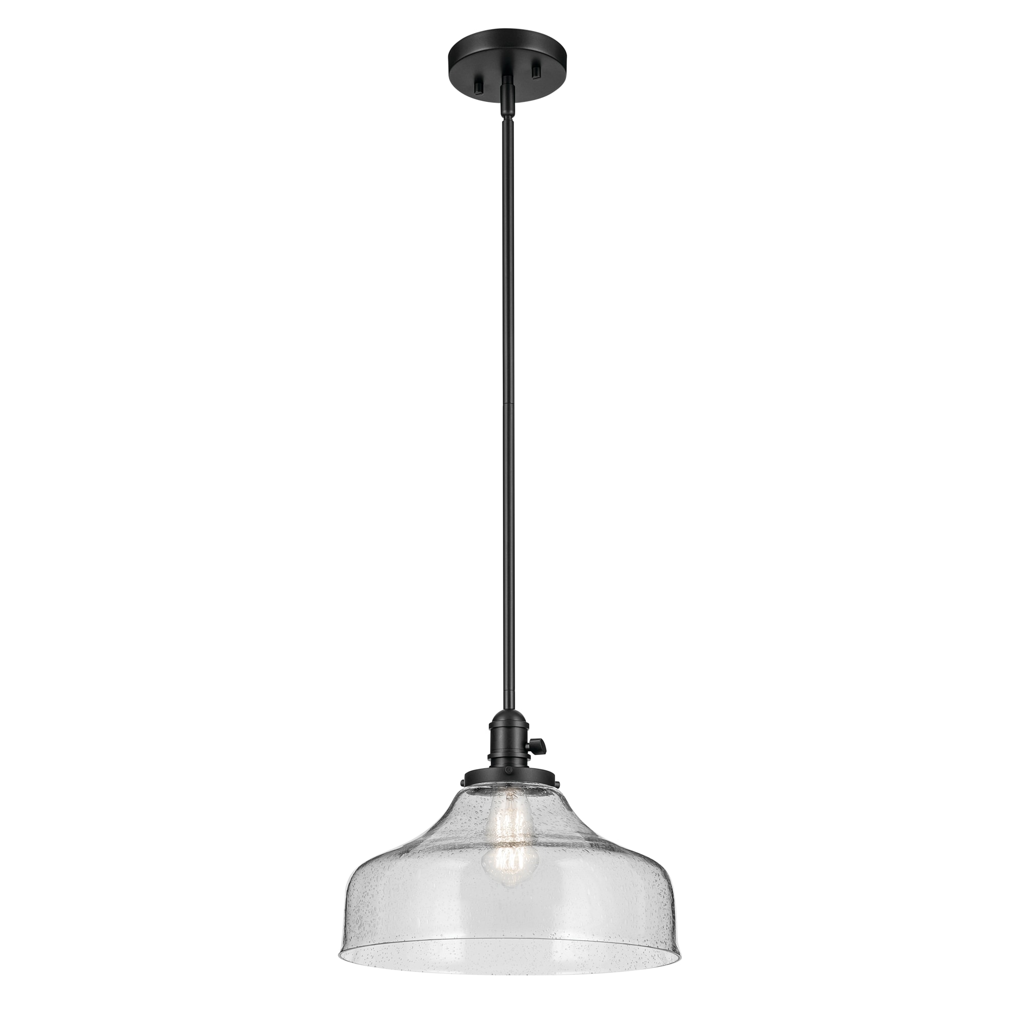 Avery 1 -Light Black Industrial Seeded glass Cone Medium Hanging Pendant light