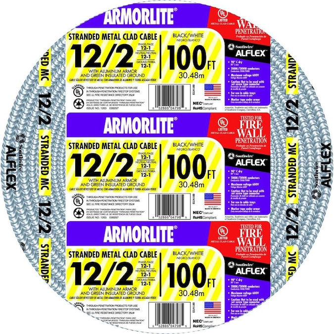Southwire Armorlite 100-ft 12/2 Stranded Aluminum MC (Metal Clad) Cable