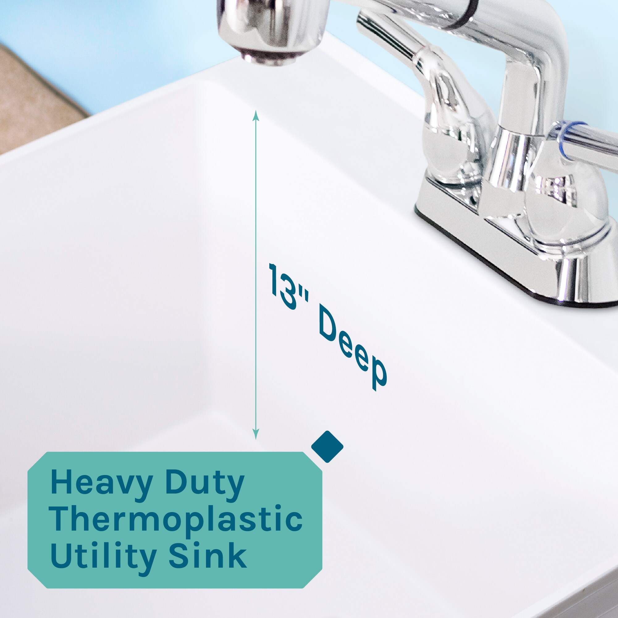 23.5-in x 22.875-in 1 -Basin White Freestanding Utility tub with Drain with Faucet - Image 2