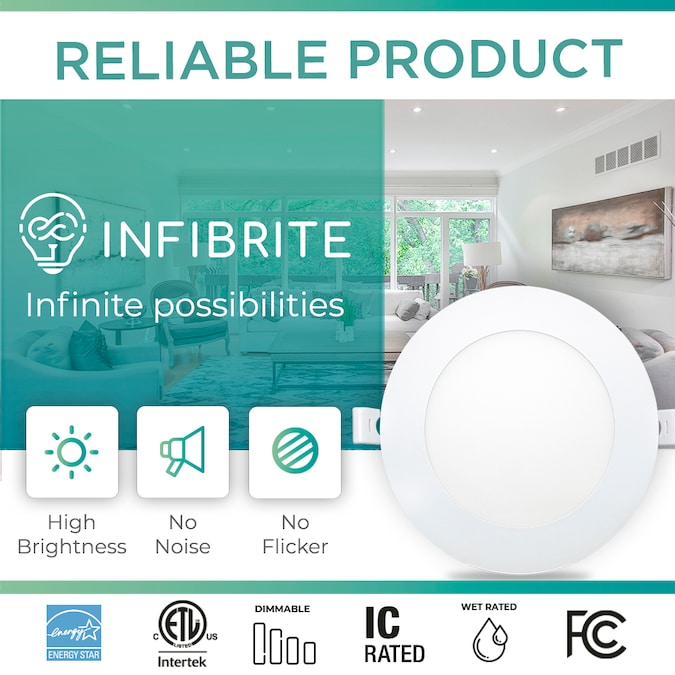 Infibrite Canless Slim Round Recessed 6-Pack 4-in LED Remodel or New Construction White Airtight Ic Baffle Canless Recessed Light Kit - Image 5