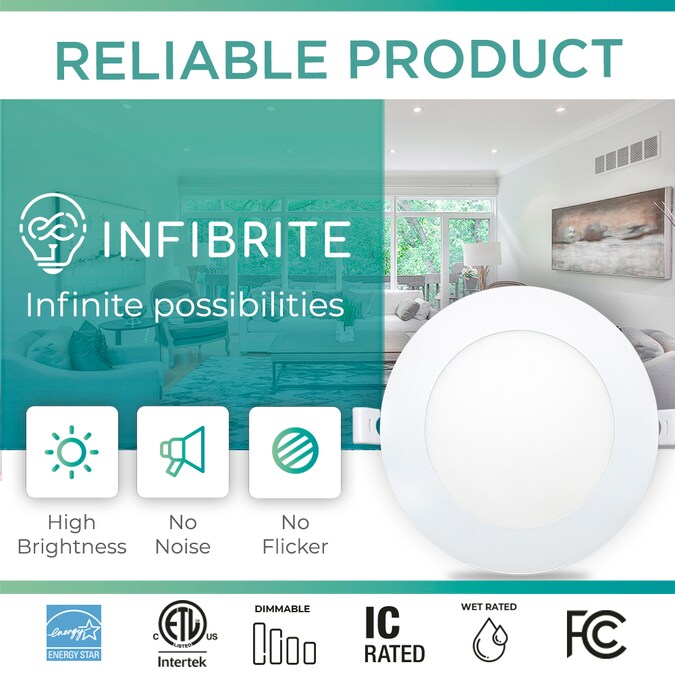 Infibrite Canless Slim Round Recessed 6-Pack 6-in LED Remodel or New Construction White Airtight Ic Baffle Canless Recessed Light Kit - Image 5