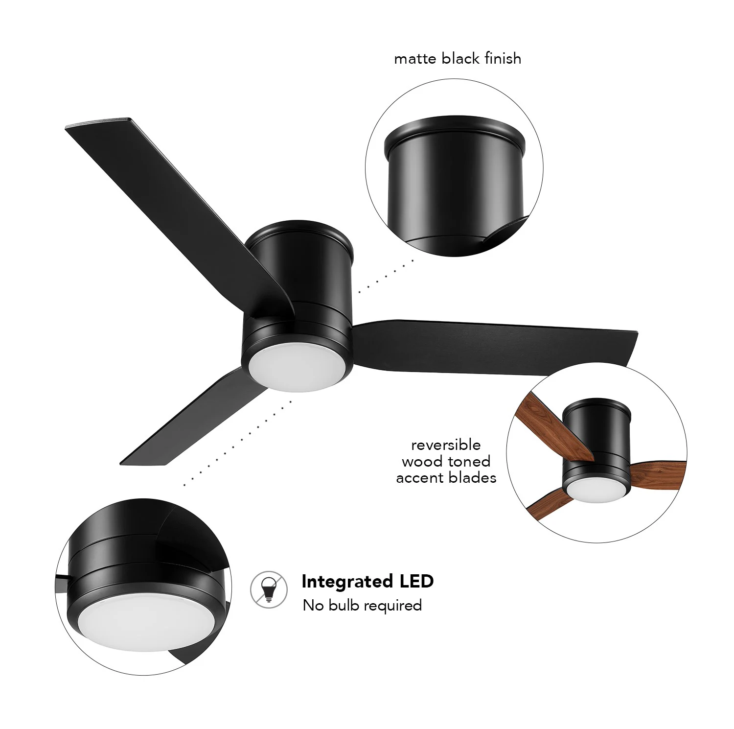 Caledon 52-in Color-Changing Integrated LED Outdoor Flush Mount Smart Black with Matte Black Blades Ceiling Fan With Light - Remote Included ( 3 -Blade ) - Image 9