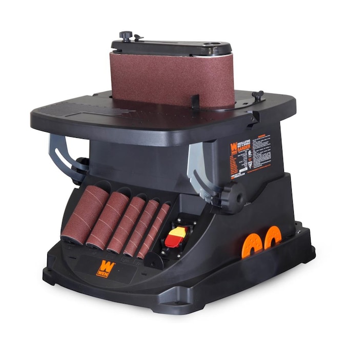 WEN Benchtop Belt and Spindle Sander with 3.5-Amp Motor, 5 Throat Plates, 4 Rubber Sanding Drums, and 6-Piece Sandpaper Set