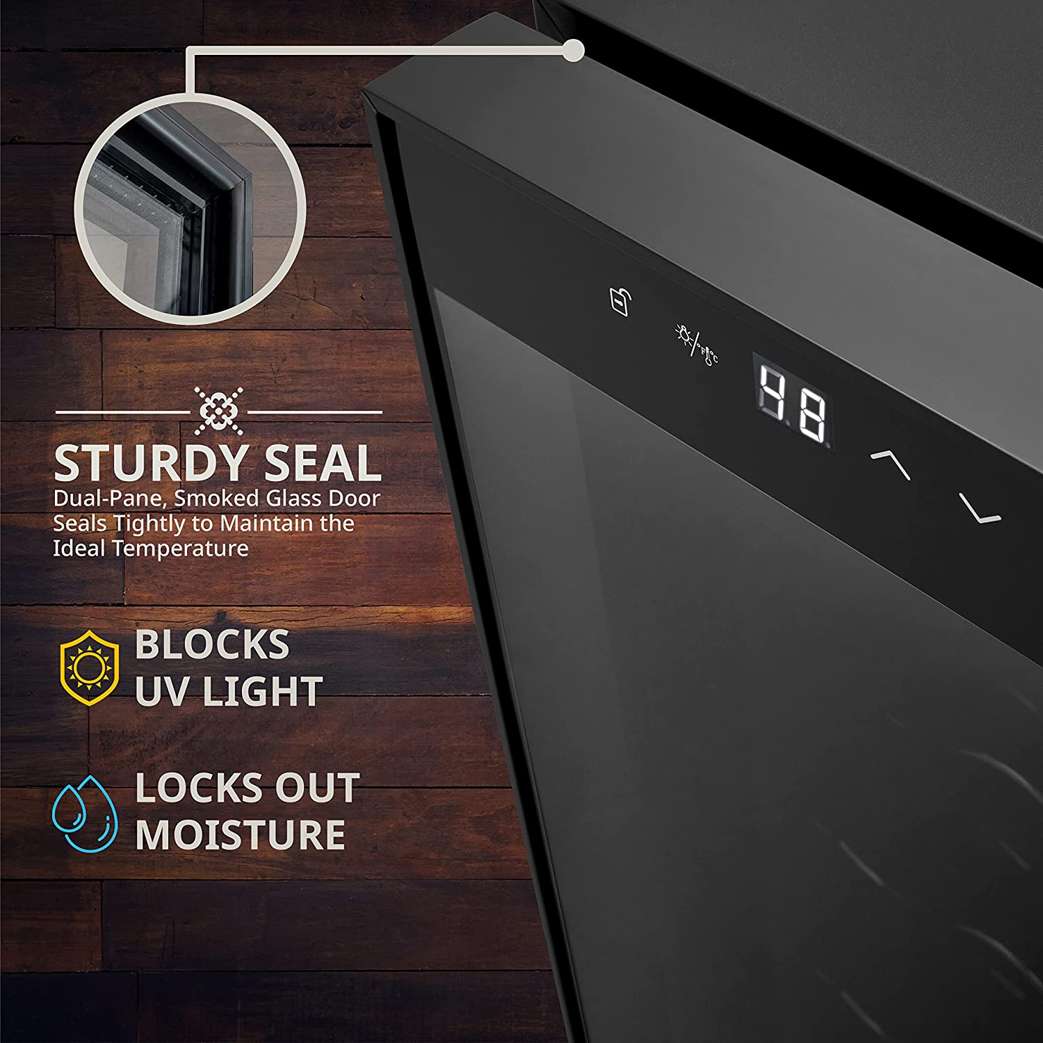 9.9-Inches W 16 -Bottles Black Freestanding Indoor Wine Cooler - Image 3