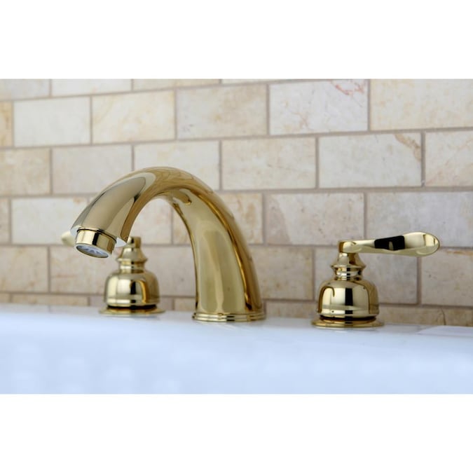 Kingston Brass NuWave French Polished Brass 2-handle Deck-mount Roman Low-arc Bathtub Faucet (Valve Included)