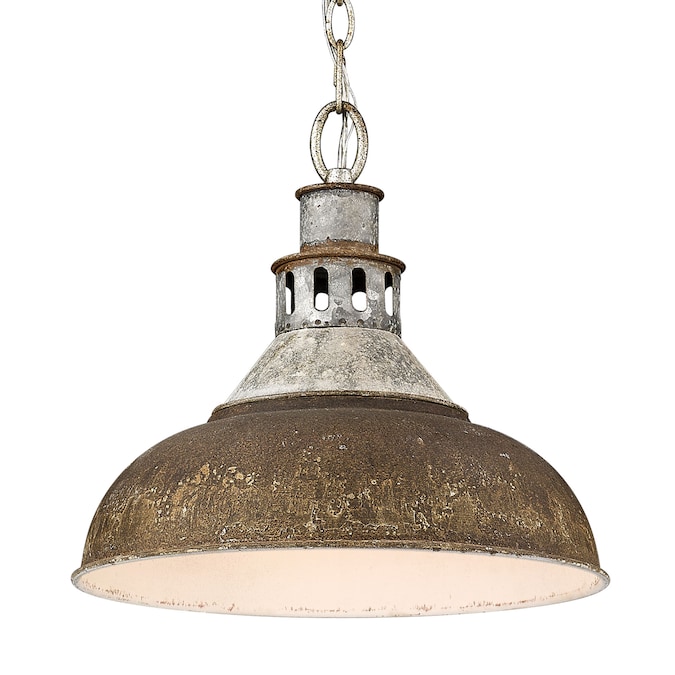 Golden Lighting Kinsley Aged Galvanized Steel Farmhouse Dome Medium Hanging Pendant Light