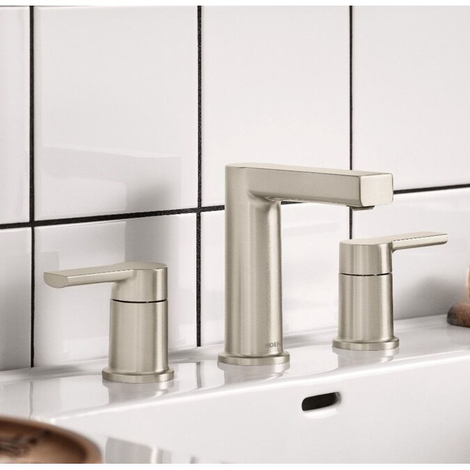 Moen Rinza Spot Resist Brushed Nickel Widespread 2-Handle WaterSense Bathroom Sink Faucet with Drain
