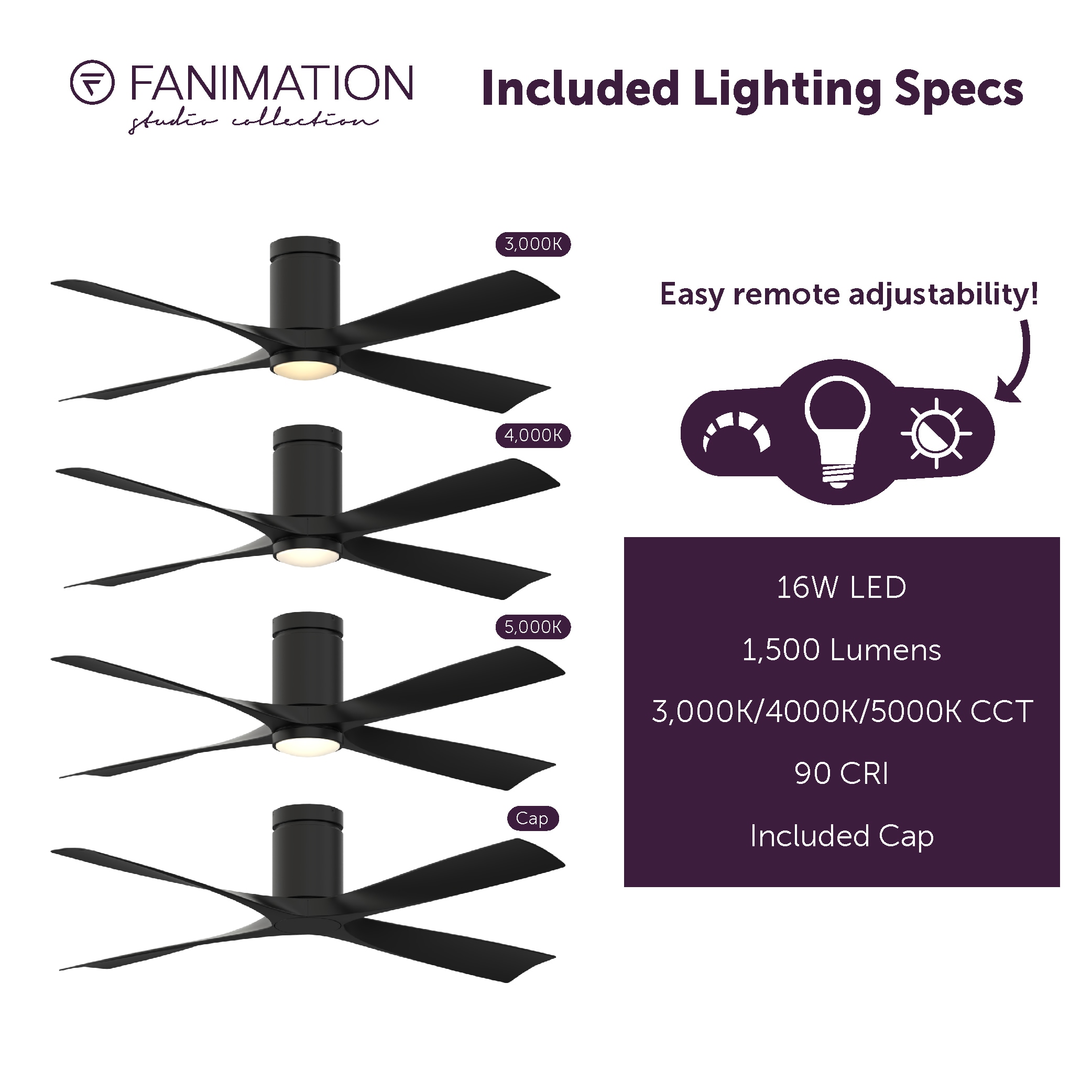 AireFlush 52-in Color-Changing Integrated LED Outdoor Flush Mount Black with Black Blades Ceiling Fan With Light - Remote Included ( 4 -Blade ) - Image 10
