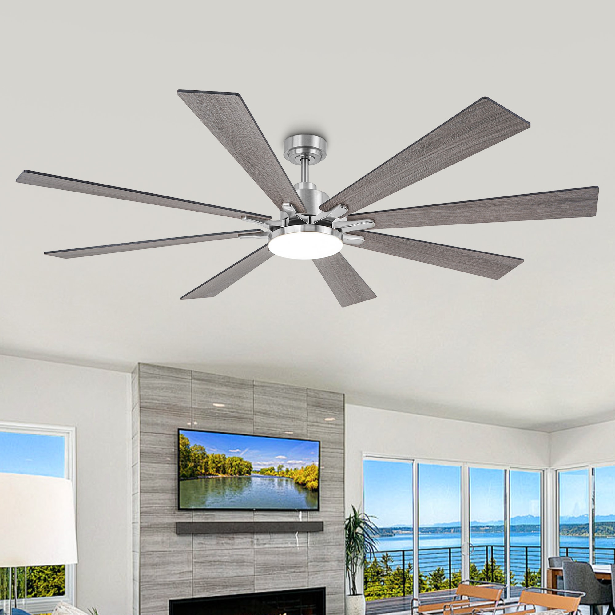 72-in Color-Changing Integrated LED Oak with Brushed Nickel Blades Ceiling Fan With Light and Remote ( 6 -Blade )