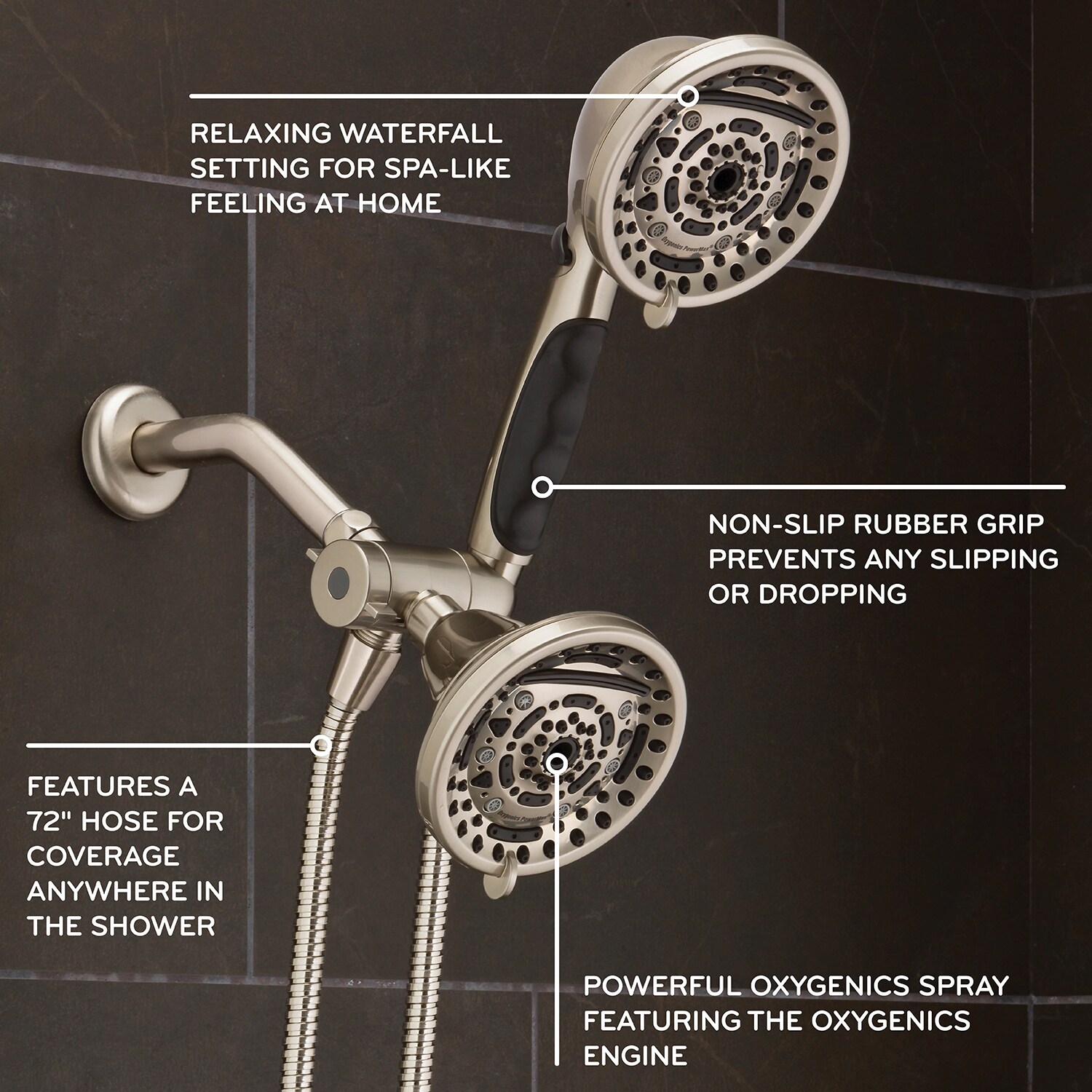 PowerMax 99.0 -Spray Brushed Nickel 4.5-in Round Dual/Combo High Pressure Shower Head 1.8 GPM - Image 2