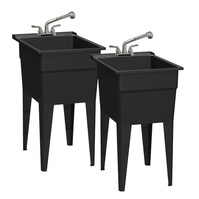 RuggedTub 18-in x 24.5-in 1-Basin Black Freestanding Utility Tub with Drain and Faucet