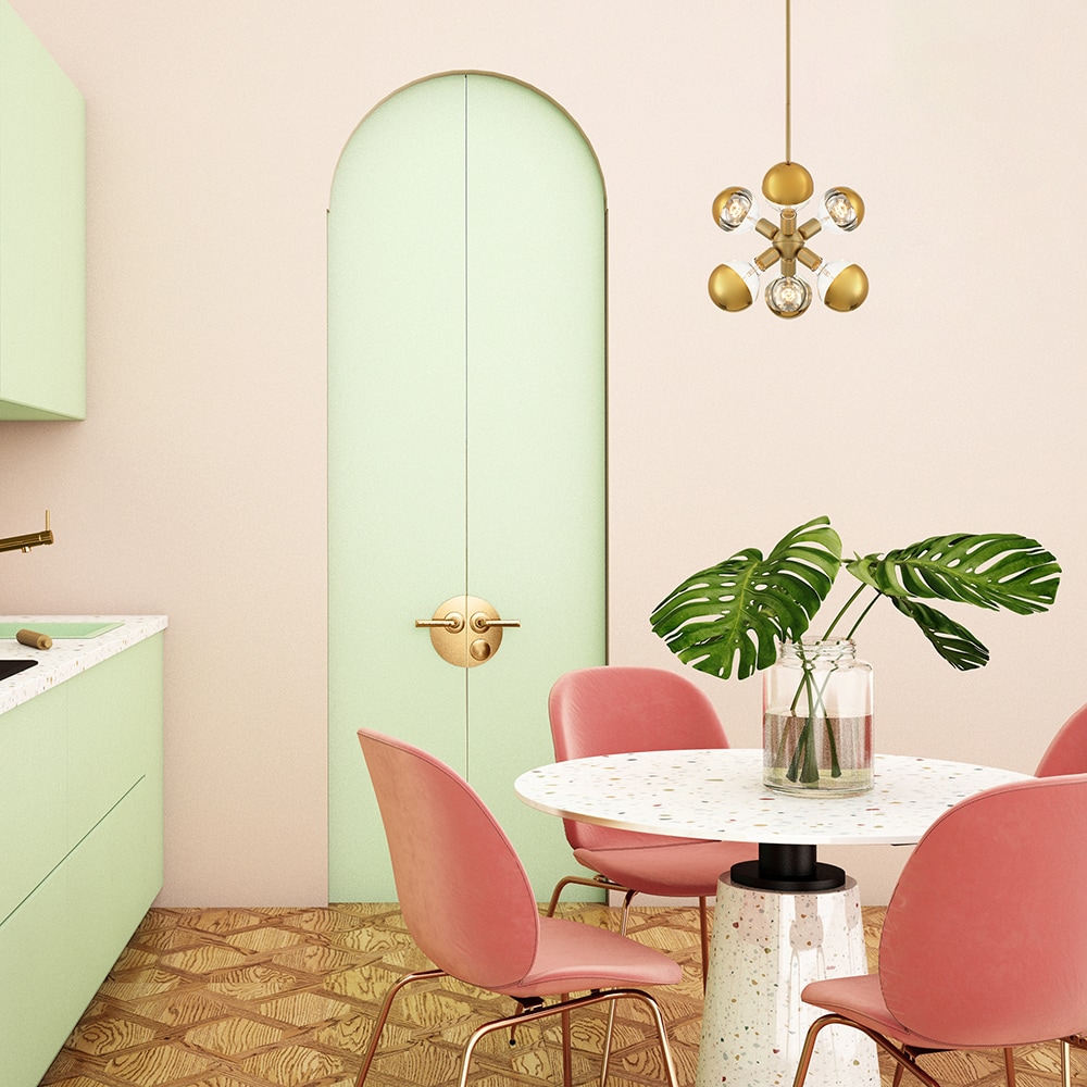 Gambit 6 -Light Brushed Gold Modern/contemporary Sputnik Mini Hanging Pendant light