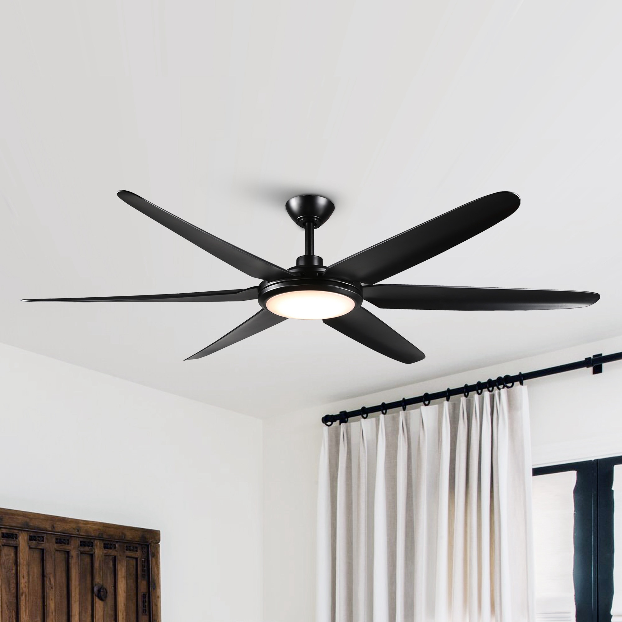 65-in Integrated LED Black with Black Blades Ceiling Fan With Light - Remote Included ( 6 -Blade )