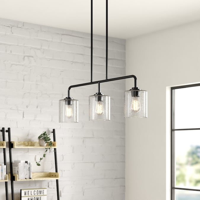Designers Fountain Logan 3-Light Matte Black Modern/Contemporary Seeded Glass Linear Mini Hanging Pendant Light