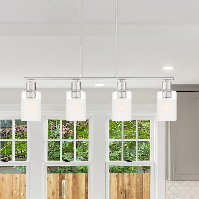 Designers Fountain Cedar Lane 4-Light Brushed Nickel Modern/Contemporary Etched Glass Cylinder Large Hanging Kitchen Island Light