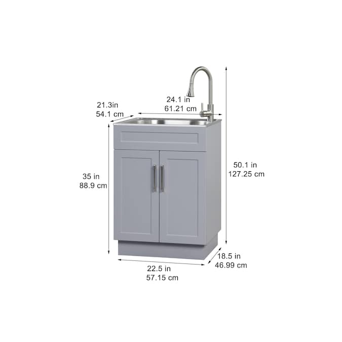 Style Selections 21.4-in x 24.1-in 1-Basin Light Gray Freestanding Utility Tub with Cabinet, Drain, and Faucet - Image 18
