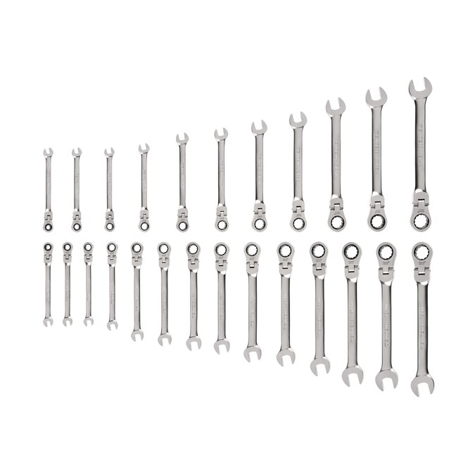 TEKTON 25-Piece Set Standard (SAE) and Metric Flexible Head Ratchet Wrench
