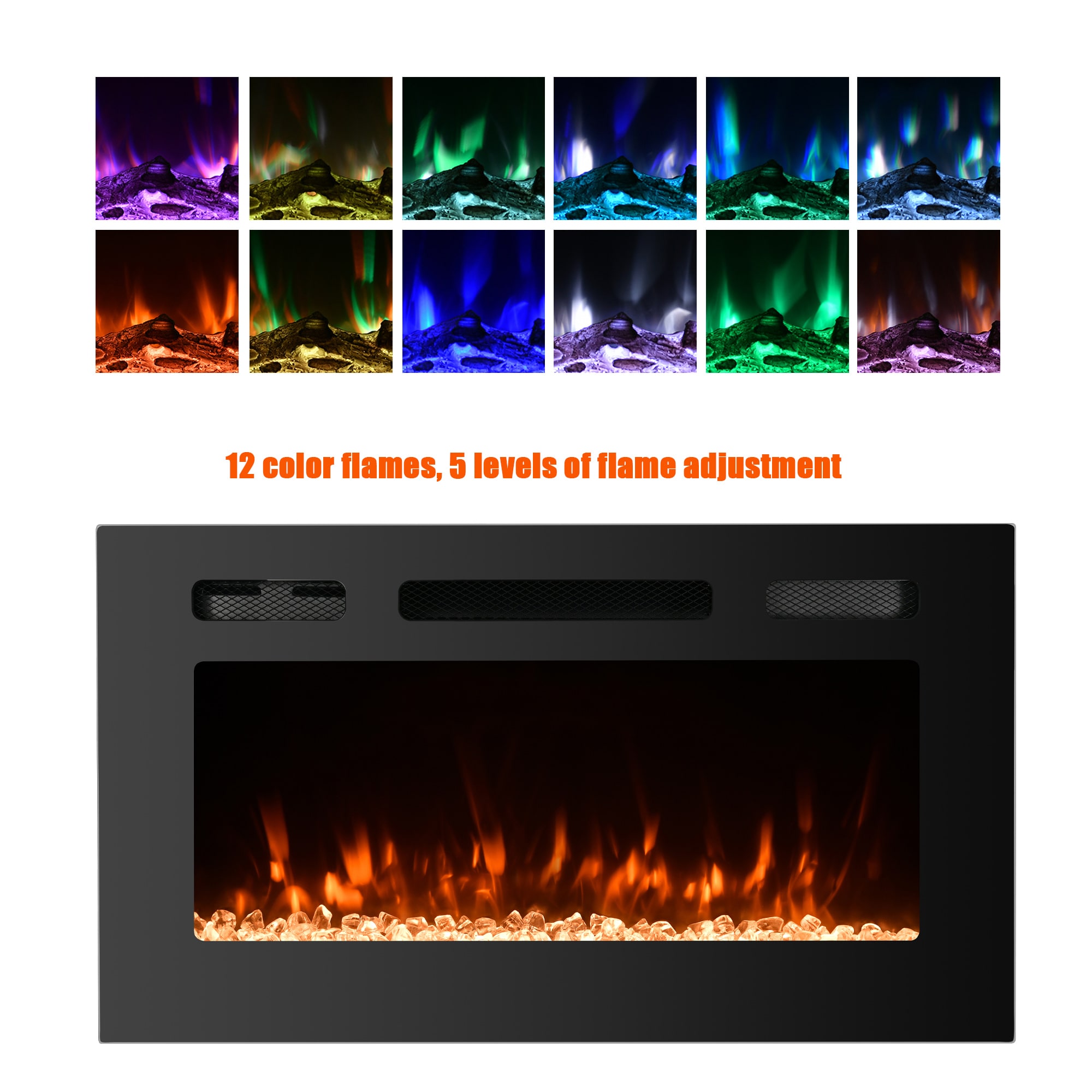 36-Inches W Black Wall mount LED Wall-mount Electric Fireplace with Remote Control Included - Image 7