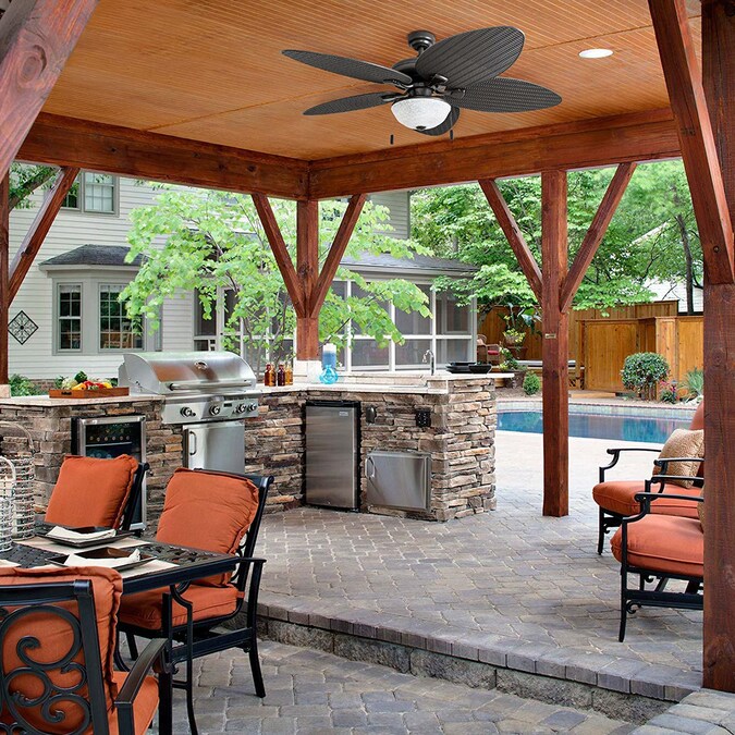 Honeywell Inland Breeze 52-in Bronze with Bronze Palm Leaf/Bronze Wicker Blades LED Indoor/Outdoor Downrod or Flush Mount Ceiling Fan with Light (5-Blade) - Image 3