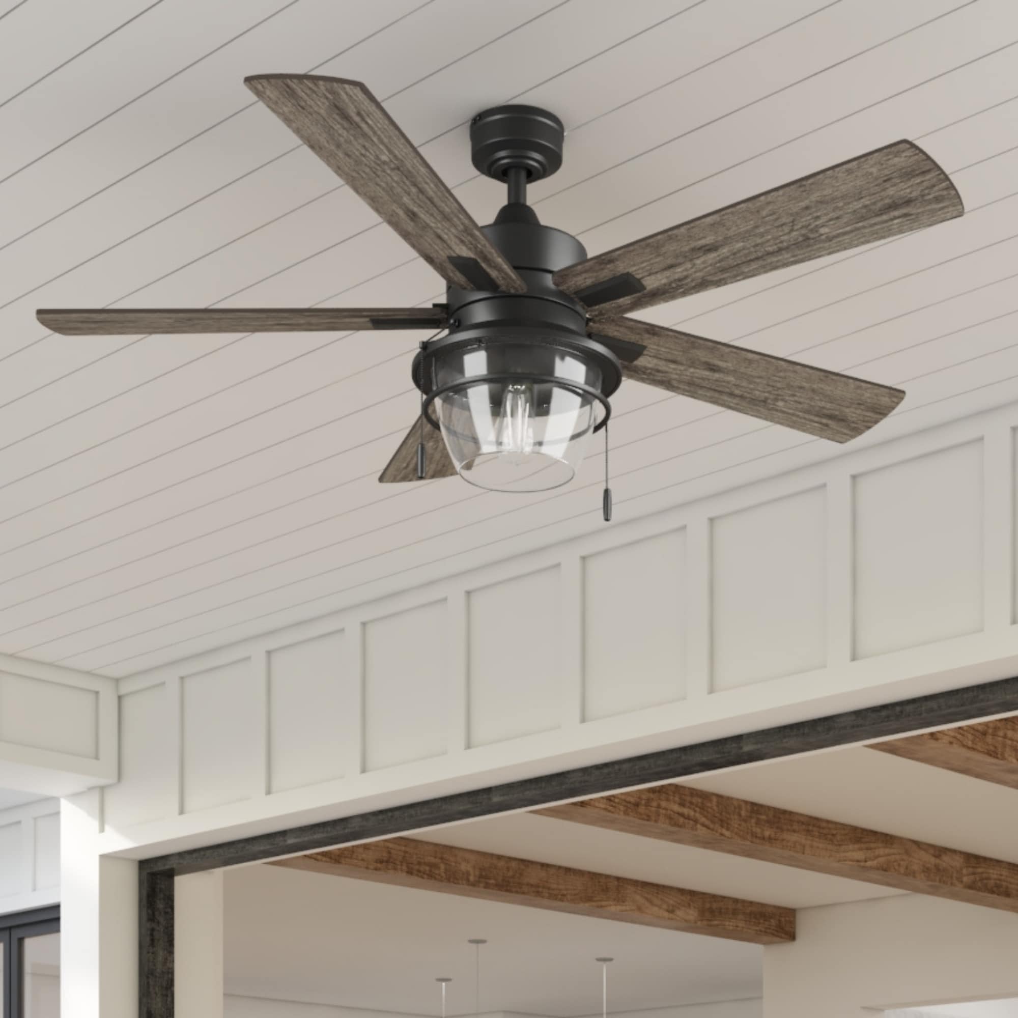 Murphy 52-in Outdoor Matte Black with Aged Cedar/Ebony Blades Ceiling Fan With Light ( 5 -Blade )