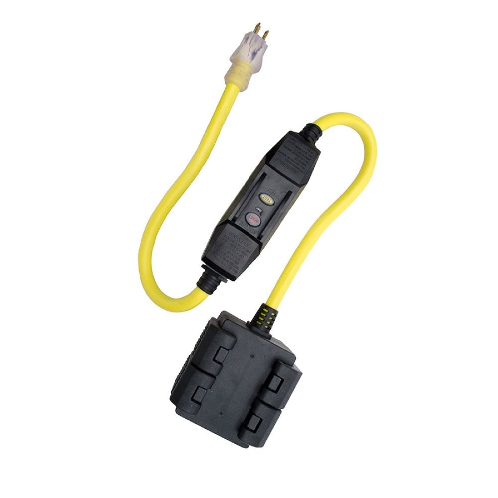 12/3 4 outlet Portable GFCI 3-ft 12 / 3 3 Prong Yellow Indoor/Outdoor SJTW Heavy Duty General Extension Cord