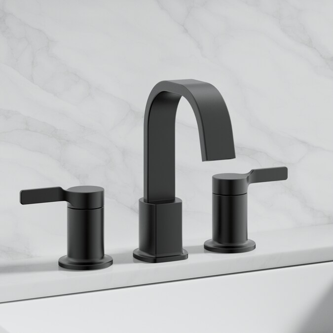 Origin 21 Veda Matte Black Widespread 2-Handle WaterSense Bathroom Sink Faucet with Drain