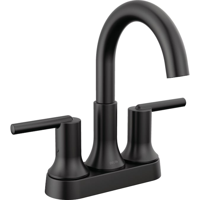 Delta Trinsic Matte Black 4-in centerset 2-Handle WaterSense Bathroom Sink Faucet with Drain and Deck Plate
