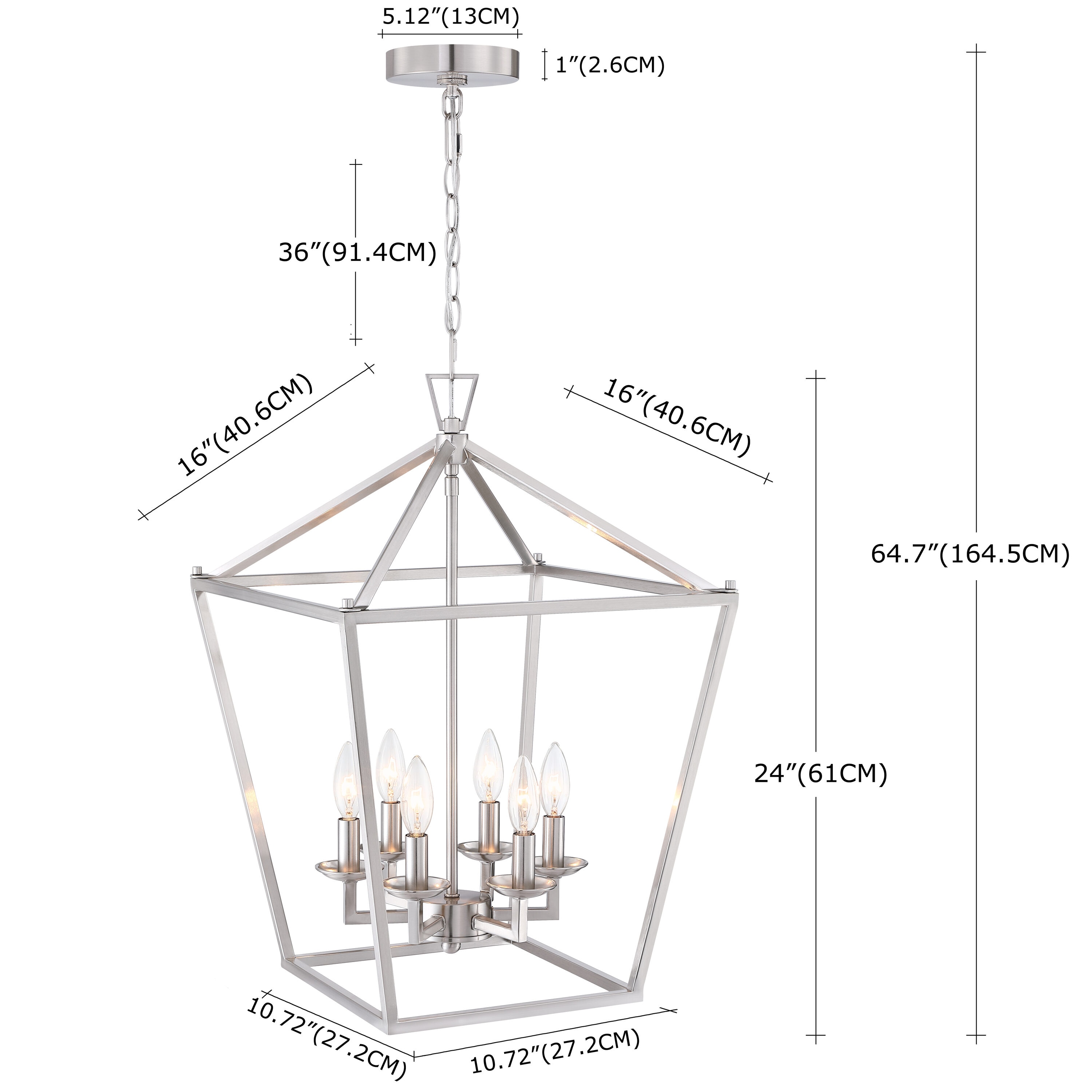 6 -Light Brushed Nickel Traditional Geometric Medium Hanging Pendant light - Image 2