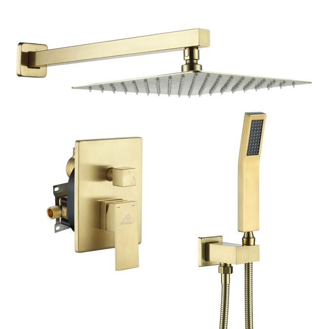 CASAINC Brushed Gold 10-in Built-In Shower Faucet System with 2-way Diverter (Pressure-balanced Valve Included)
