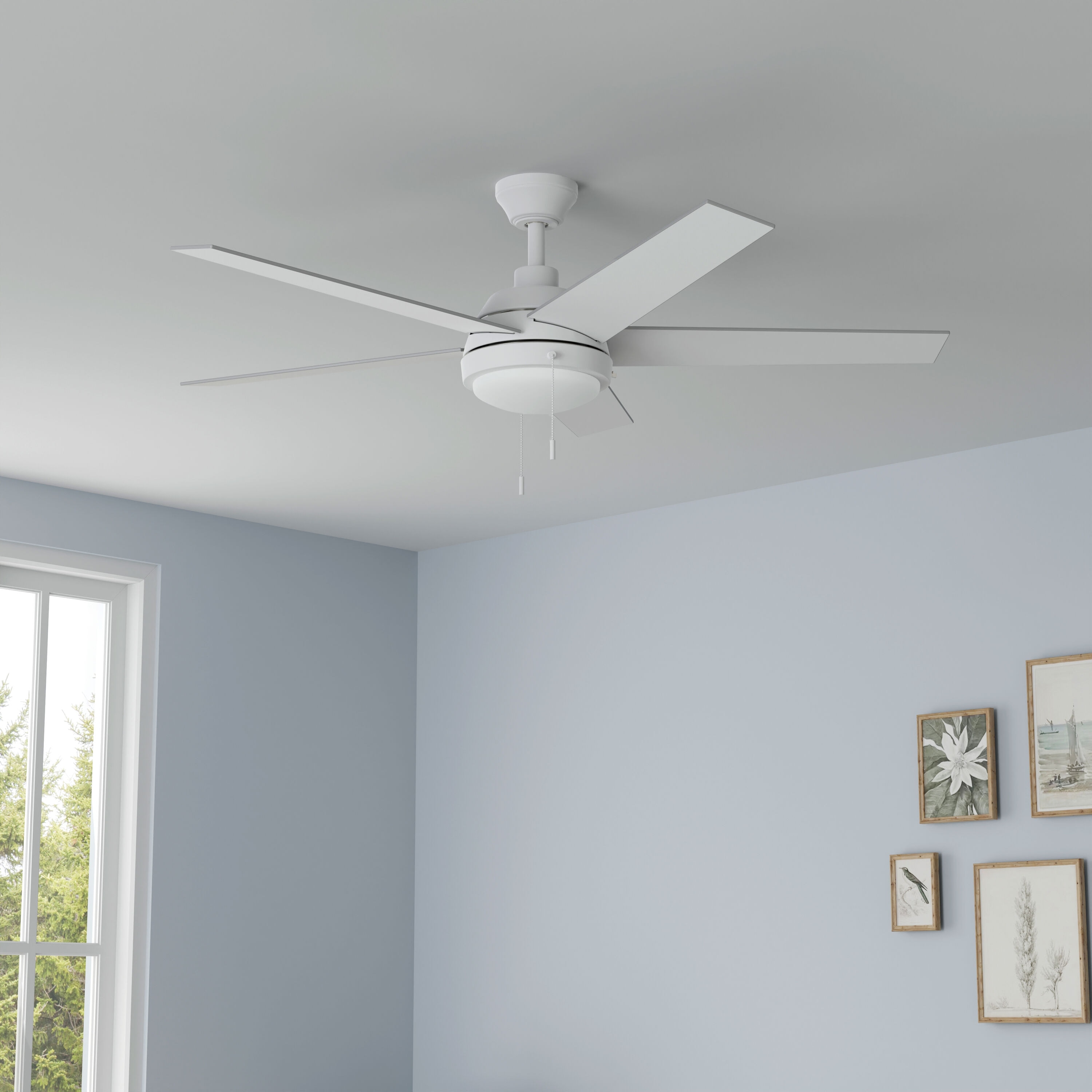 Amberwood 52-in Color-Changing Integrated LED White with White/Brown Blades Ceiling Fan With Light ( 5 -Blade )