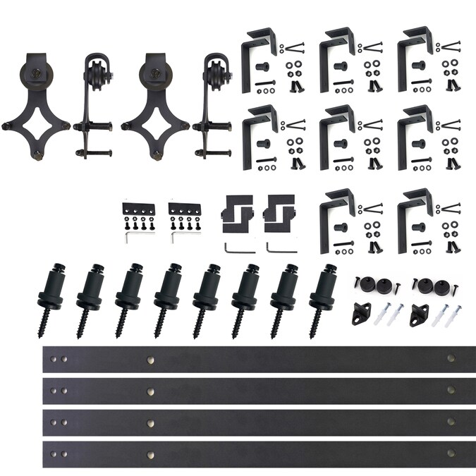 HOMACER 132-in Rustic Black Indoor Diamond Double Bypass Barn Door Hardware Kit